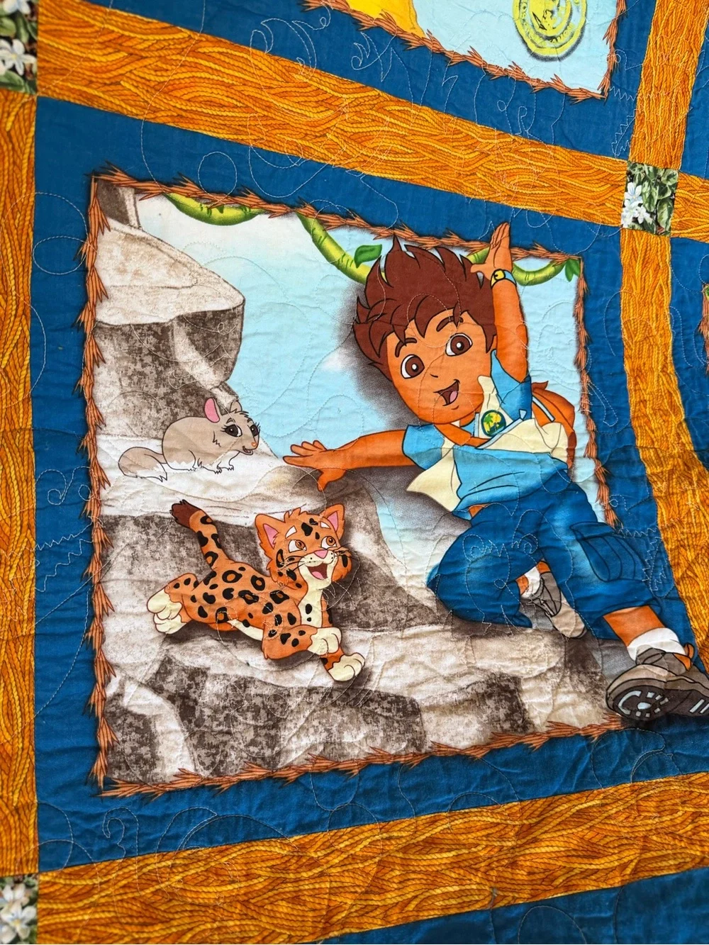 Vintage Go Diego, Kids Adventure Patchwork Throw quilt  - handmade
